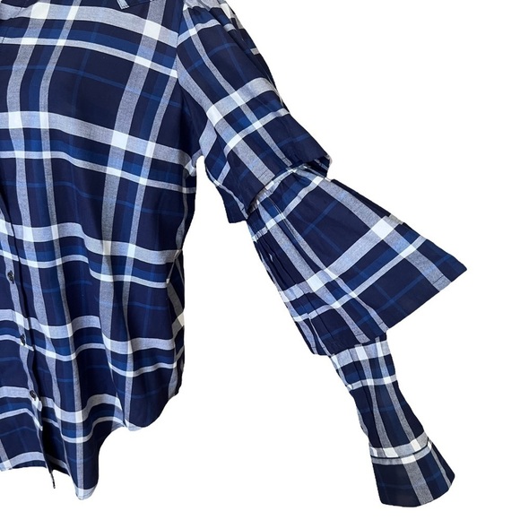 VICTORIA / TOMAS Ruffle-Sleeve Plaid Button-Down Top - Picture 4 of 6